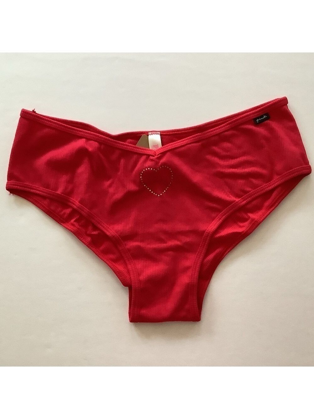 Victoria’s Secret Pink Rhinestone Heart Red Cheekster Panty XL New